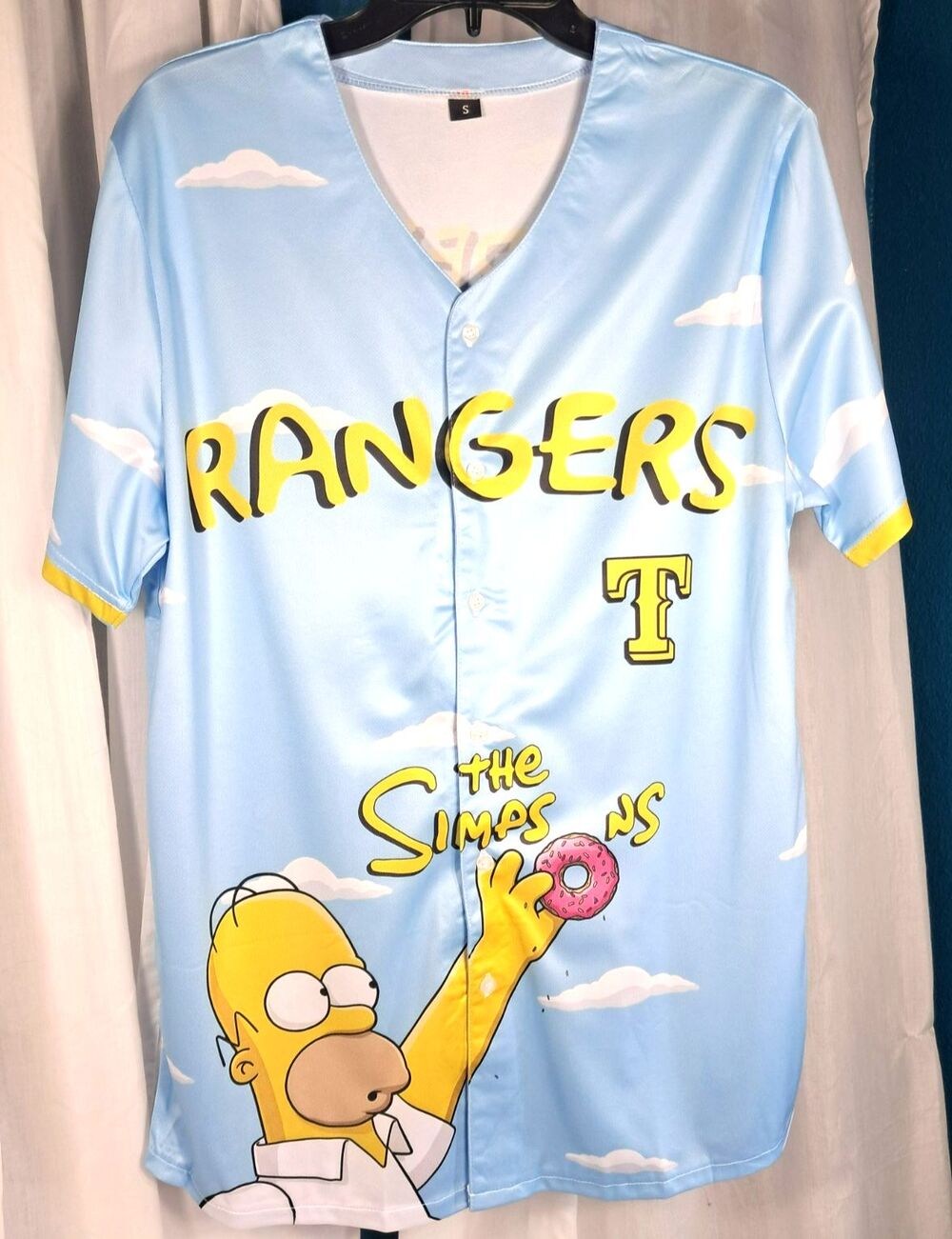 New Small Texas Rangers The Simpsons Theme Jersey Shirt Light Blue